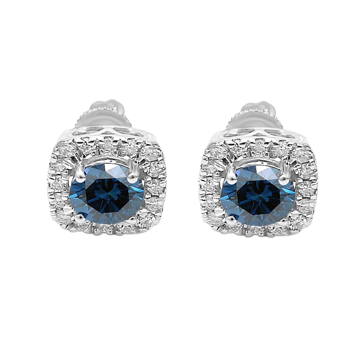2.00 Ct. T.W. Blue And White Lab Grown Diamond Halo 14K White Gold Earrings