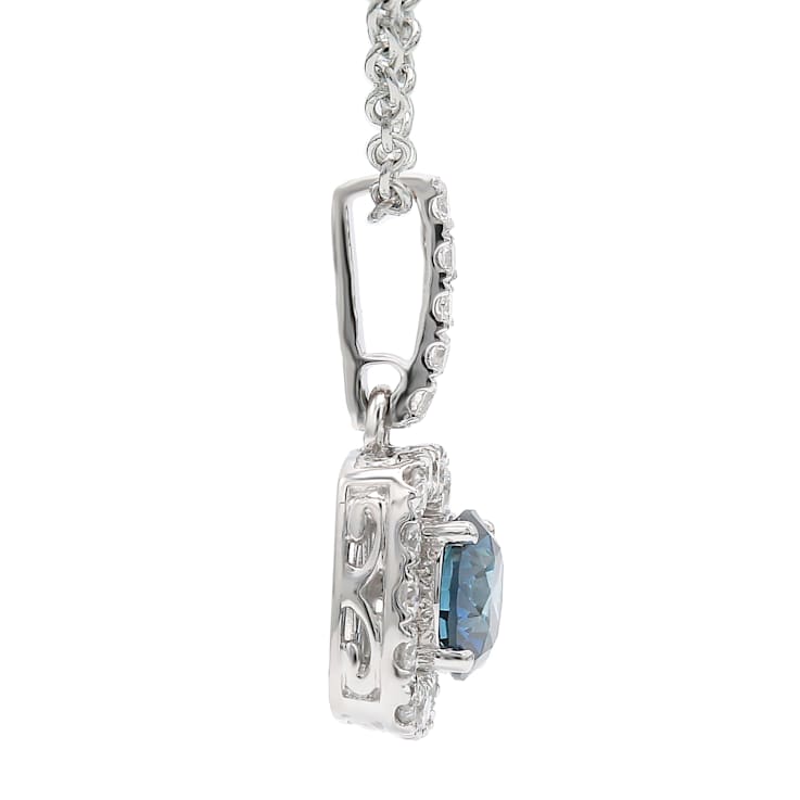 1 1/2 Ct. T.W. Blue and White Lab Grown Diamond Halo 14K White Gold Pendant