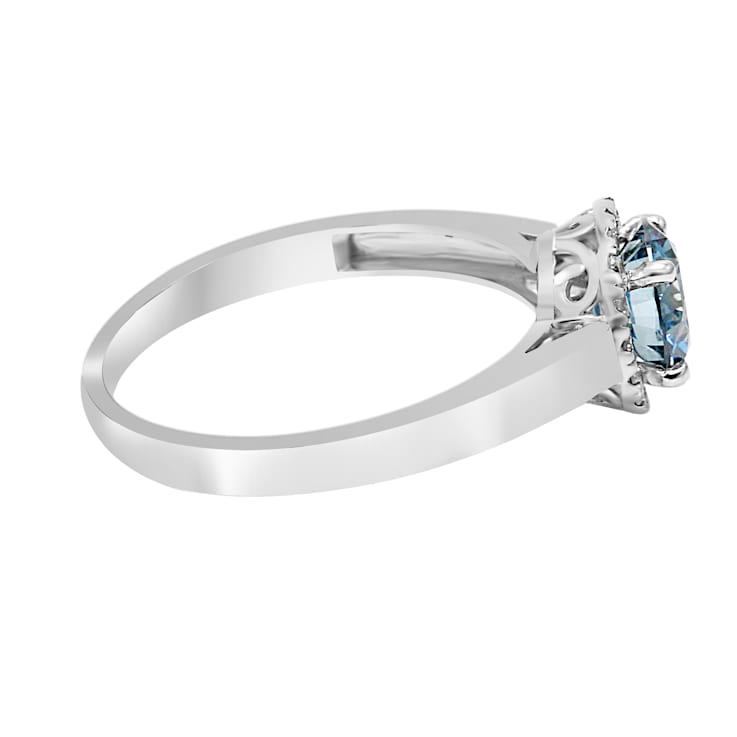 1 1/5 Ct. T.W. Blue and White Lab Grown Diamond 14K White Gold Halo Ring