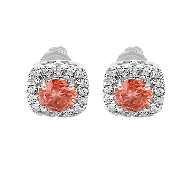 2.00 Ct. T.W. Pink And White Lab Grown Diamond Halo 14K White Gold Earrings