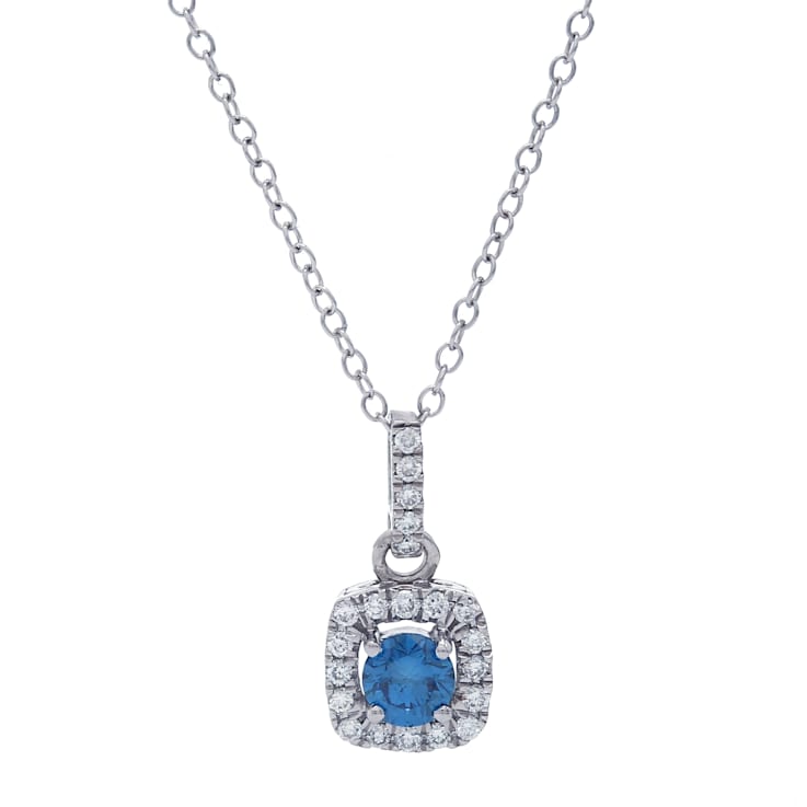 1/2 Ct. T.W. Blue and White Lab Grown Diamond Halo 14K White Gold Pendant