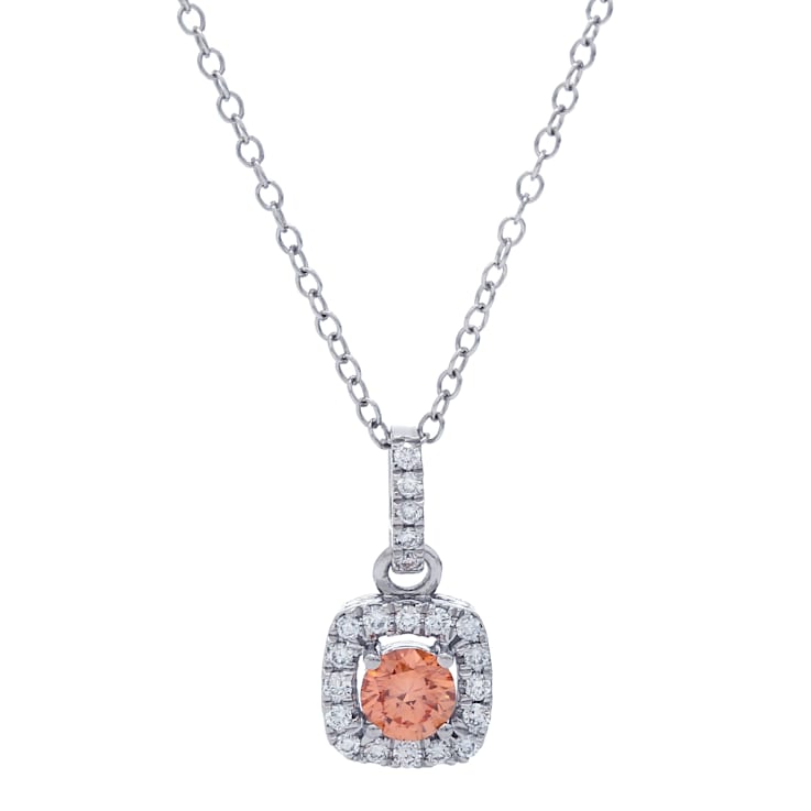 1/2 Ct. T.W. Orange and White Lab Grown Diamond Halo 14K White Gold Pendant