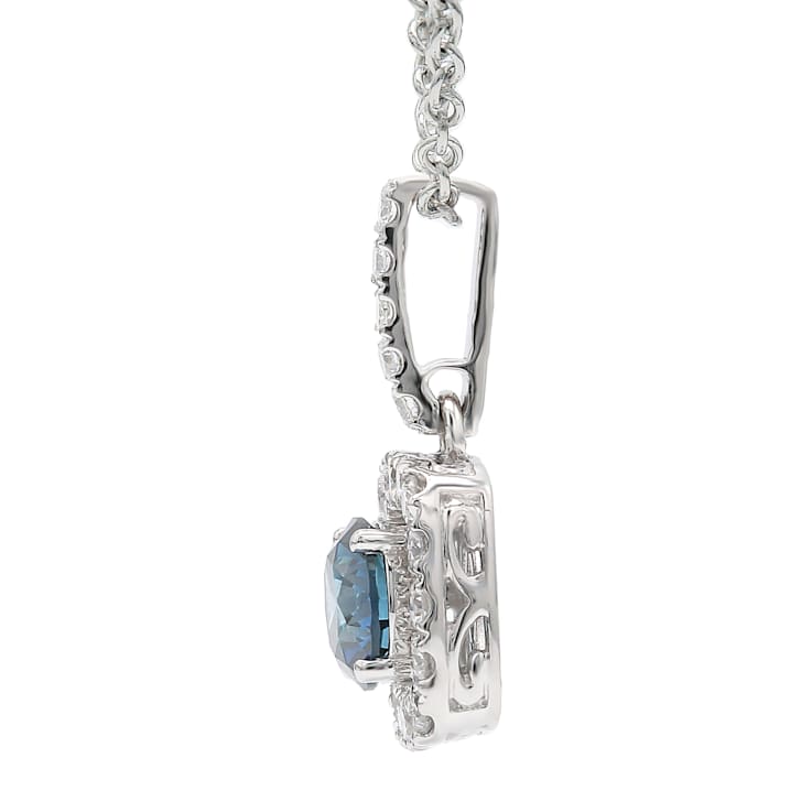 1 1/2 Ct. T.W. Blue and White Lab Grown Diamond Halo 14K White Gold Pendant