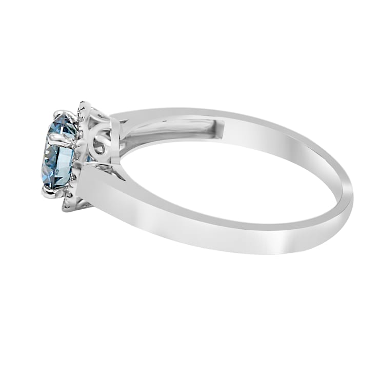 1 1/5 Ct. T.W. Blue and White Lab Grown Diamond 14K White Gold Halo Ring