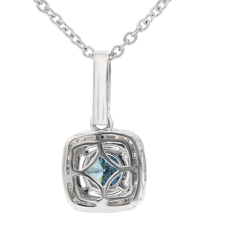 1 1/2 Ct. T.W. Blue and White Lab Grown Diamond Halo 14K White Gold Pendant