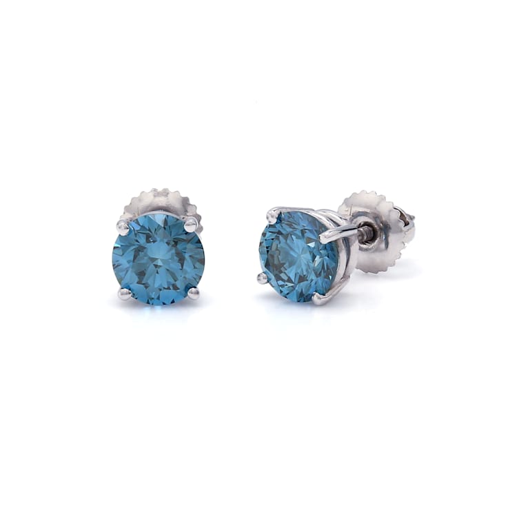 IGI Certified 1.00 Ct. T.W. Blue Lab-Grown Diamond Stud 14K White Gold Earrings