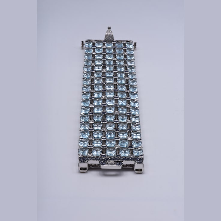 18K White Gold Sapphire, Blue Topaz, And White Diamond Bracelet 88.09ctw