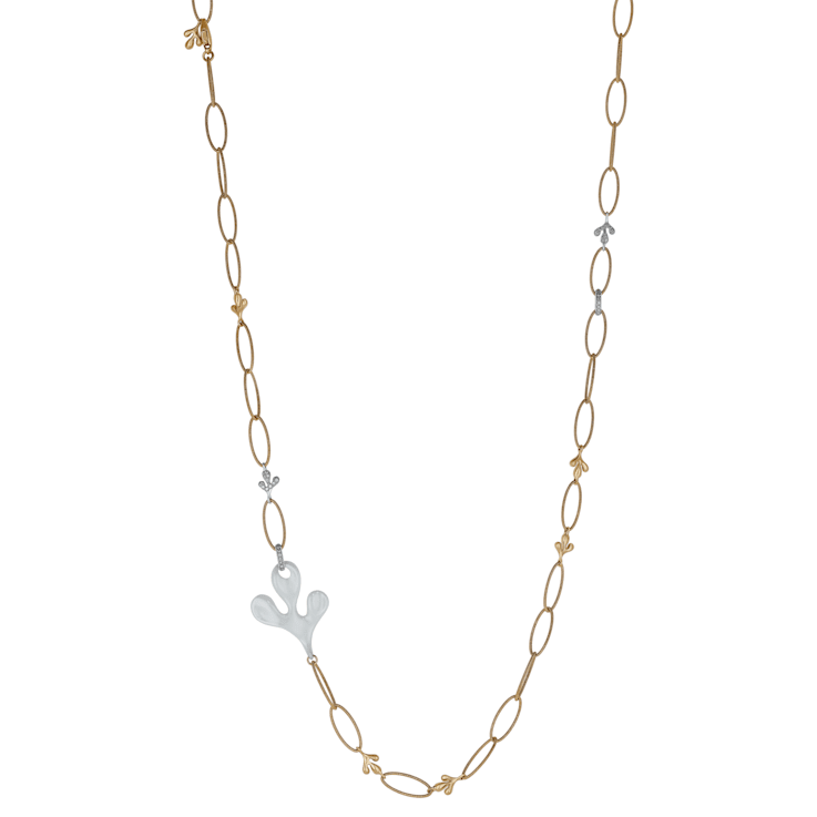 18K Rose Gold White Diamond Necklace With White Ceramic Elements .76ctw