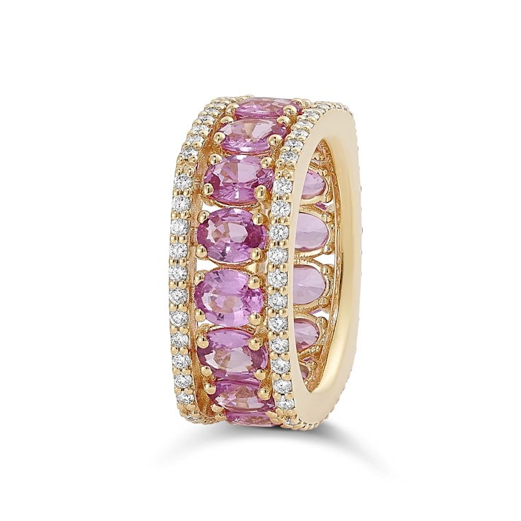 18K Yellow Gold Pink Sapphire And White Diamond Rings 7.58ctw