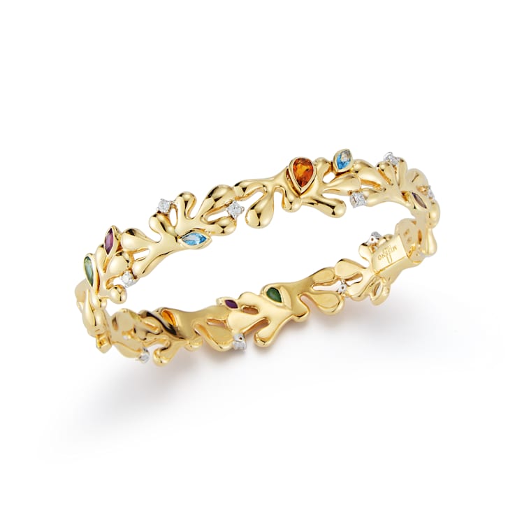 18K Yellow Gold Diamond And Semi Precious Gemstone Bracelet 2.04ctw