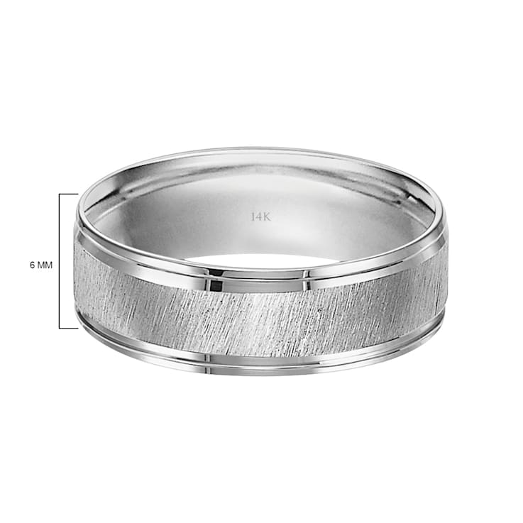 14K White Gold 6MM Grooved Polished Edges Diagonally Brushed Wedding
Band by Brilliant Expressions