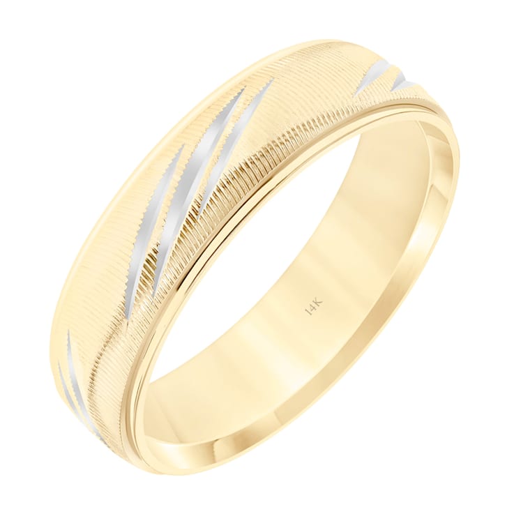 14K Yellow Gold 6MM Stepped Edge Two Tone Diagonally Cut Wedding Band by
Brilliant Expressions