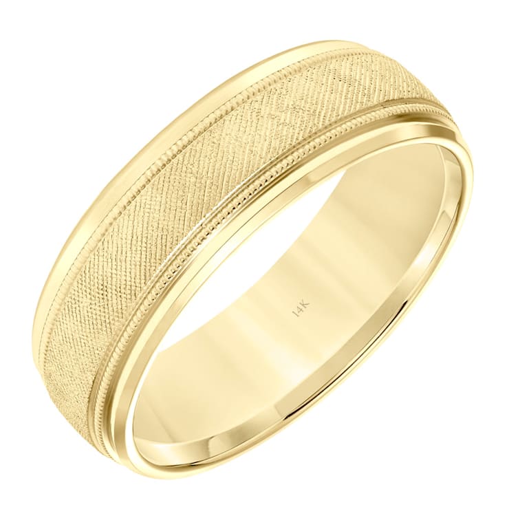 14K Yellow Gold 7MM Florentine Band Finish 1STGPA - Accents Wedding Milgrain with Brilliant by Expressions