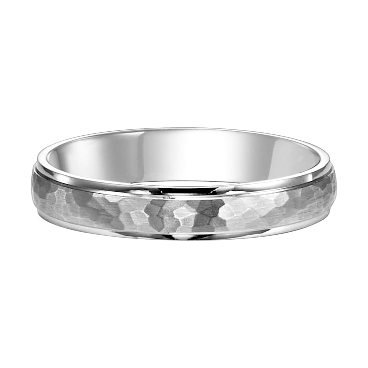 14K White Gold 4MM Roll Edge Hammer Satin Finish Wedding Band by
Brilliant Expressions