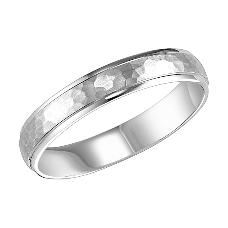 14K White Gold 4MM Roll Edge Hammer Satin Finish Wedding Band by
Brilliant Expressions