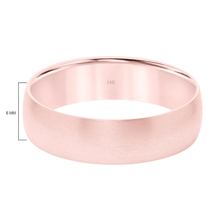 14K Rose Gold 6MM Plain Matte Satin Wedding Band by Brilliant Expressions