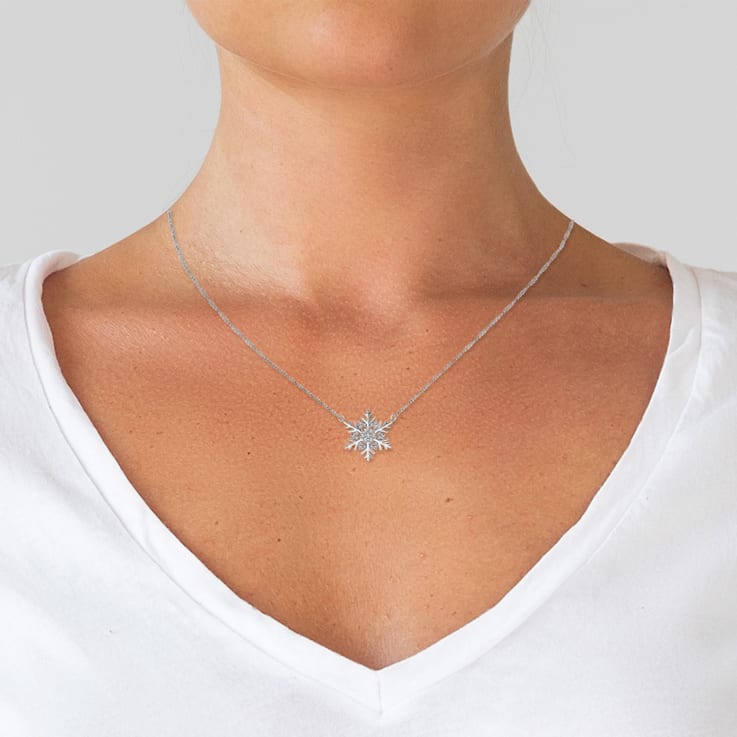 Diamond Snowflake Necklace Winter Snow Holiday in Silver 1/10ct (I-J
Color, I3 Clarity), 17 inch