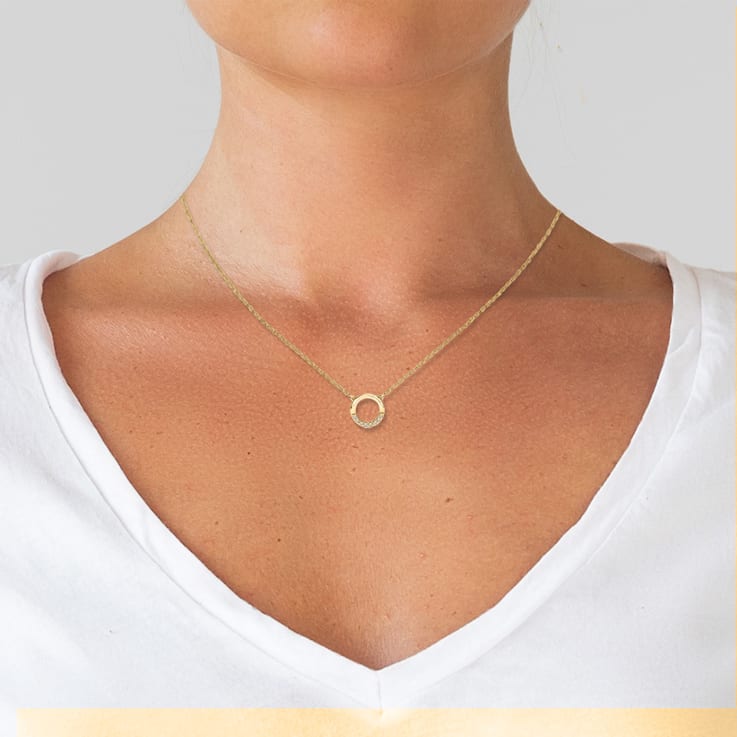 Open Circle Necklace in 10k Yellow Gold 1 10ct I J Color I3