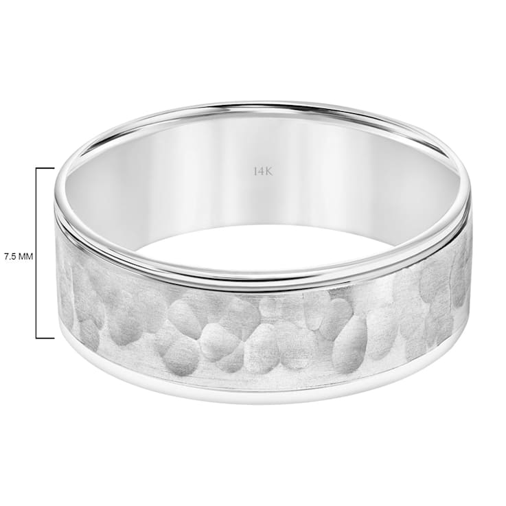 14K White Gold 7.5MM Flat  Round Edge Hammered Finish Wedding Band by
Brilliant Expressions