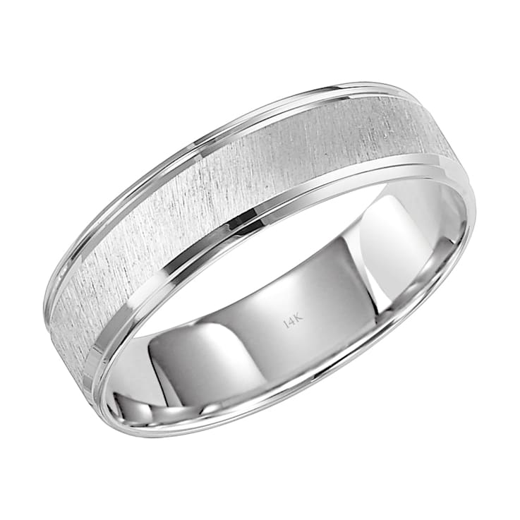 14K White Gold 6MM Grooved Polished Edges Diagonally Brushed Wedding
Band by Brilliant Expressions