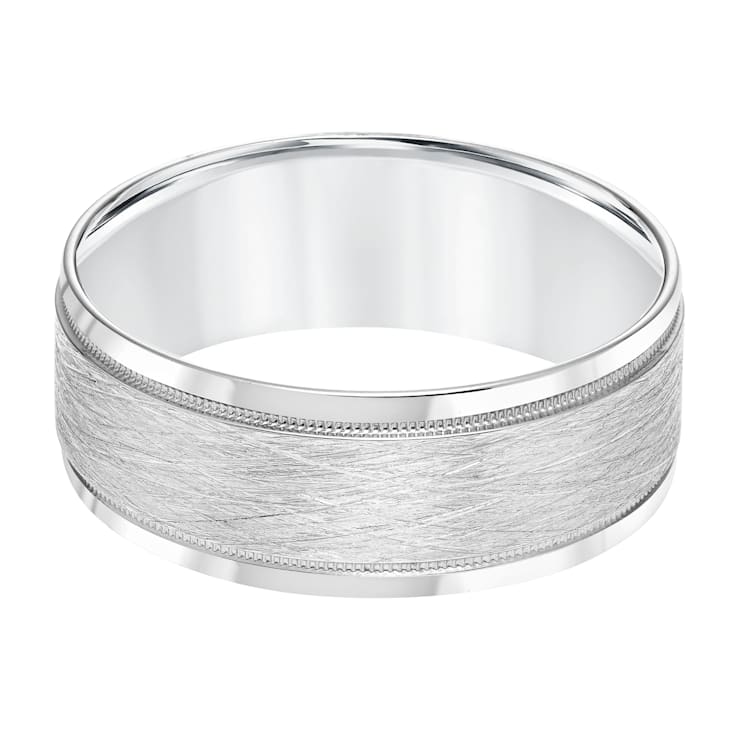 14K White Gold 8MM Round Edge Wire Finish Wedding Band by Brilliant Expressions
