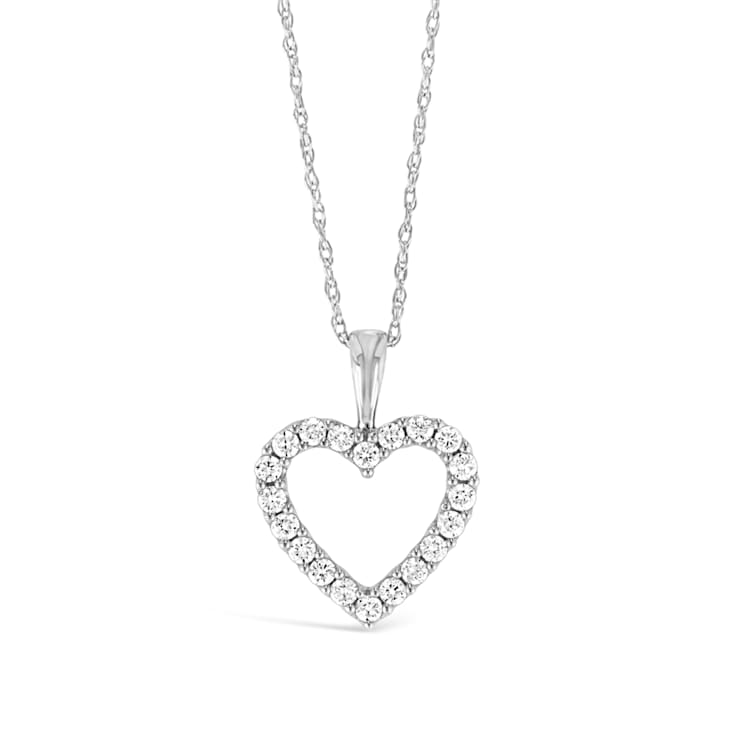 10k White Gold Heart September Birthstone Blue CZ and Diamond Open Heart Pendant 