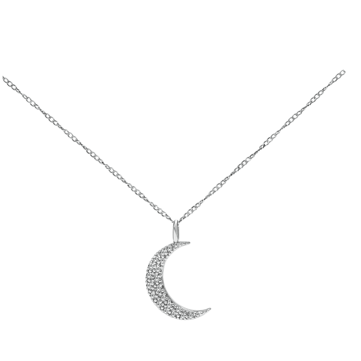 Gift Boxed Moon and Star Diamond Necklace Sterling Silver 16