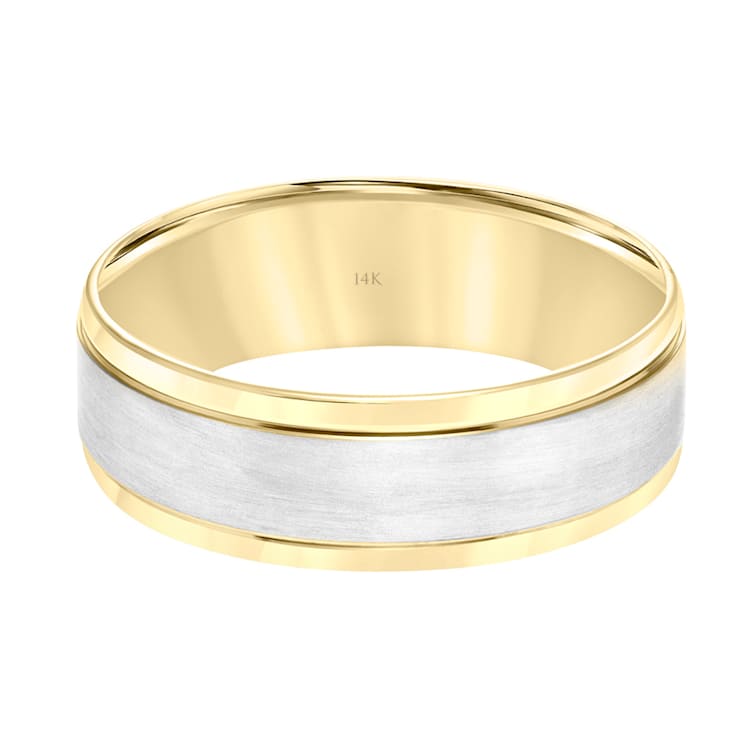 14K Two-Tone Gold 7MM Flat Beveled Edge Brushed Finish Wedding Band by
Brilliant Expressions