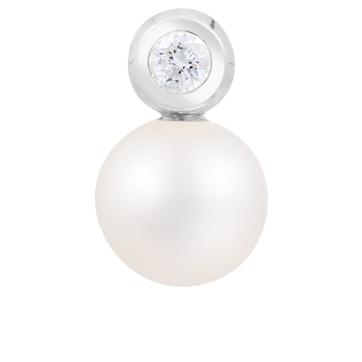 White Cultured Freshwater Pearl and Diamond 14K White Gold Pendant 8-8.5mm