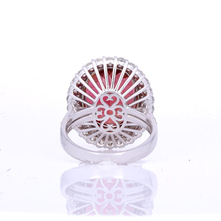 14.38 Ctw Rubelite and 1.60 Ctw White Diamond Ring in 14K 2-Tone