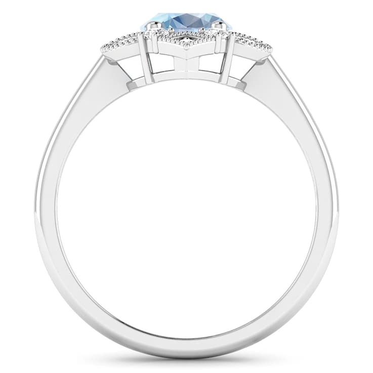 1.16ctw Blue Aquamarine and Diamond 14K White Gold Halo Ring