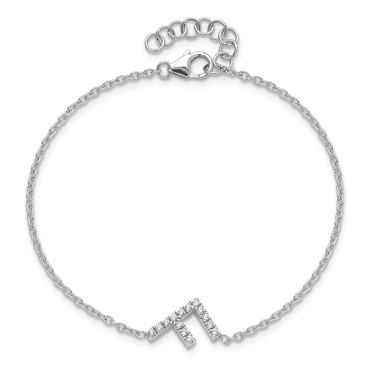 Rhodium Over 14k White Gold Diamond Sideways Letter F Bracelet
