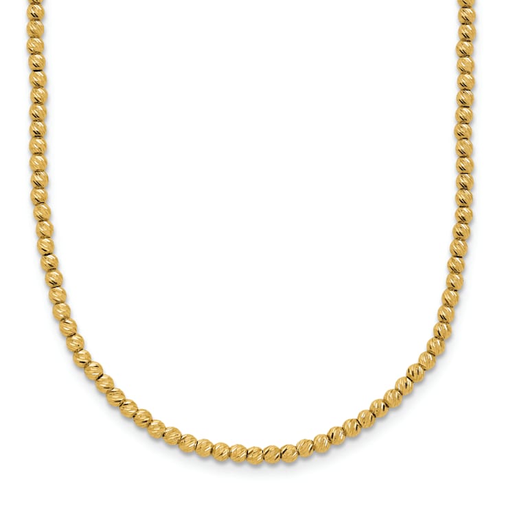 14K Yellow Gold Polished and Diamond-cut Beaded 18-inch Necklace