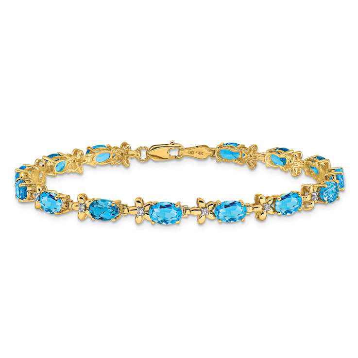 14k Yellow Gold Floral Diamond and Blue Topaz Bracelet