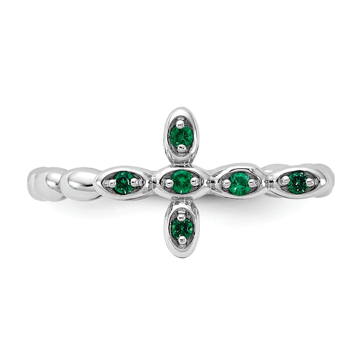 Rhodium Over Sterling Silver Stackable Expressions Cross Lab Created
Emerald Ring 0.10ctw