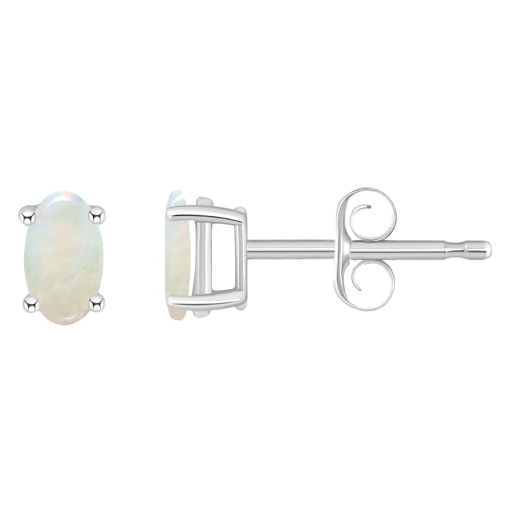 5x3mm Oval Opal 14k White Gold Stud Earrings
