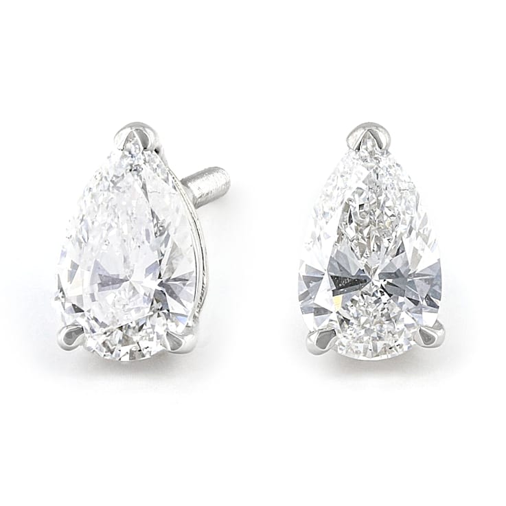 Certified Pear Shape White Lab-Grown Diamond E-F SI 18k White Gold Stud
Earrings 1.50ctw