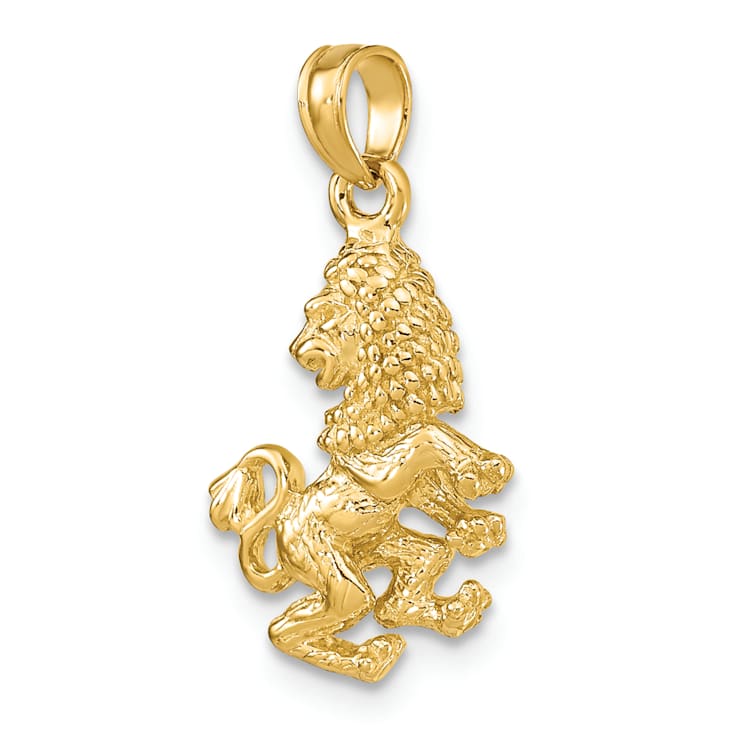 14k Yellow Gold 3D Textured Leo Zodiac pendant