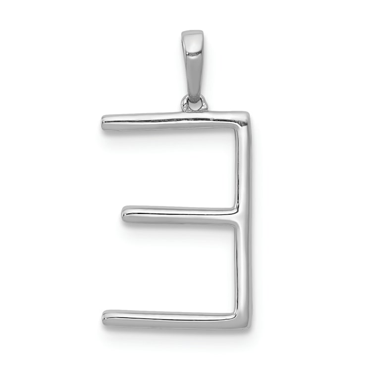 Rhodium Over 14K White Gold Diamond Letter E Initial Pendant