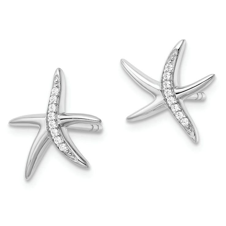 Rhodium Over Sterling Silver Cubic Zirconia Starfish Post Earrings