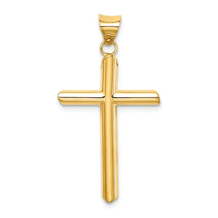14k Yellow Gold Polished Tube Cross Pendant