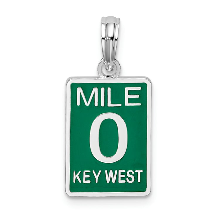 Rhodium Over Sterling Silver Enameled Small Key West Mile 0 Pendant
