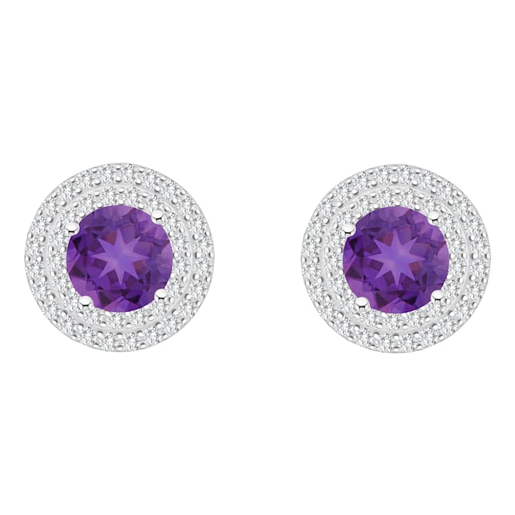 7mm Round Amethyst And White Topaz Accent Rhodium Over Sterling Silver
Double Halo Stud Earrings