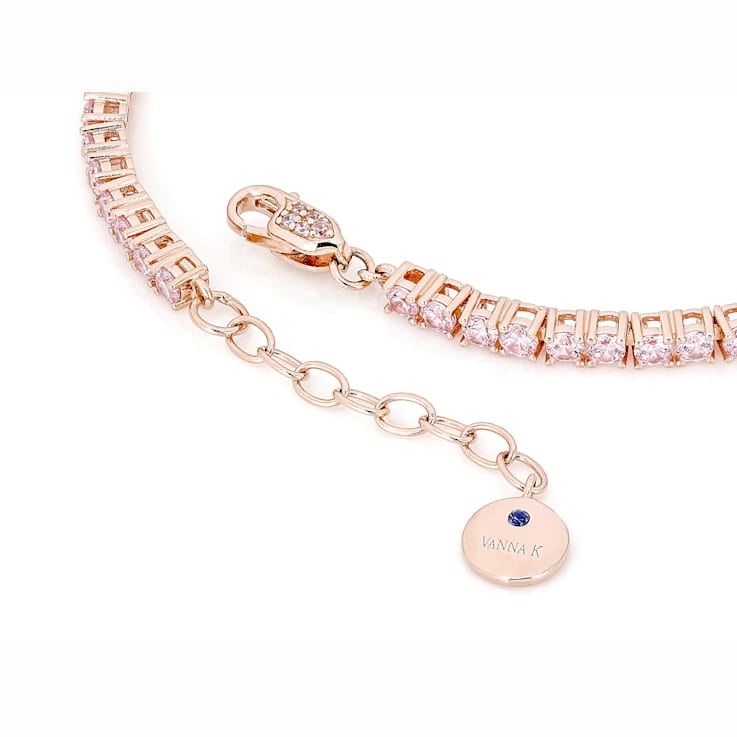 Pink CZ Tennis Bracelet In 18K Rose Gold Over Sterling Silver 7.00ctw