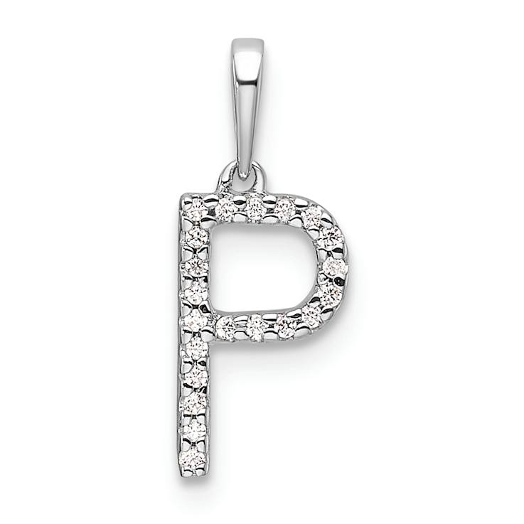 Rhodium Over 14k White Gold Diamond Letter P Initial Pendant