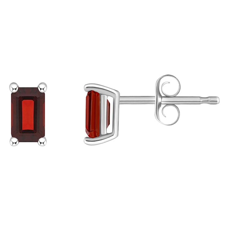5x3mm Emerald Cut Garnet 14k White Gold Stud Earrings