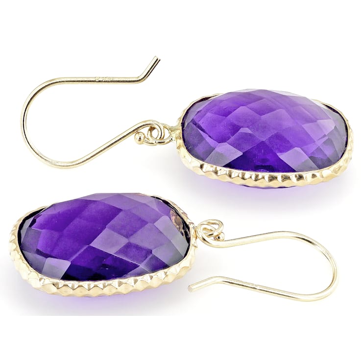 Purple Amethyst 14k Yellow Gold Dangle Earrings 18.00ctw