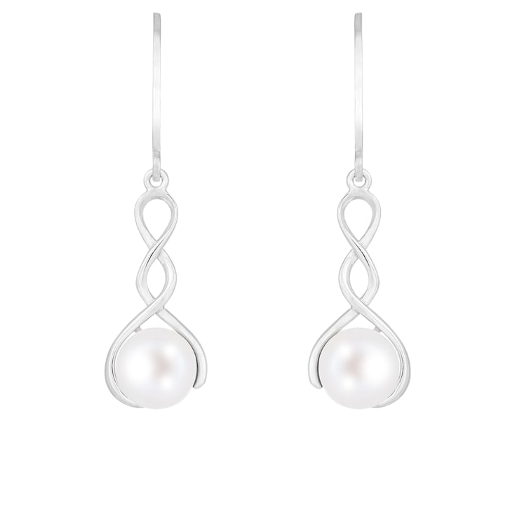 7.5-8mm White Cultured Freshwater Pearl Rhodium Over Sterling Silver Earrings