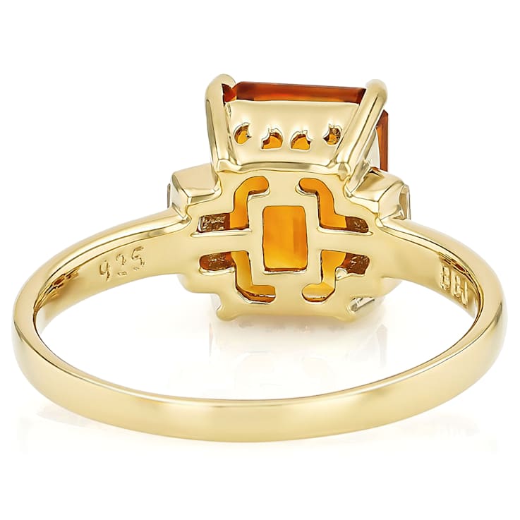 Citrine Rectangular Octagonal And White Zircon Ring In 18K Gold Over
Sterling Silver 3.11ctw