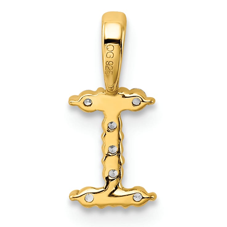 14K Yellow Gold Lab Grown Diamond Letter I Initial Pendant